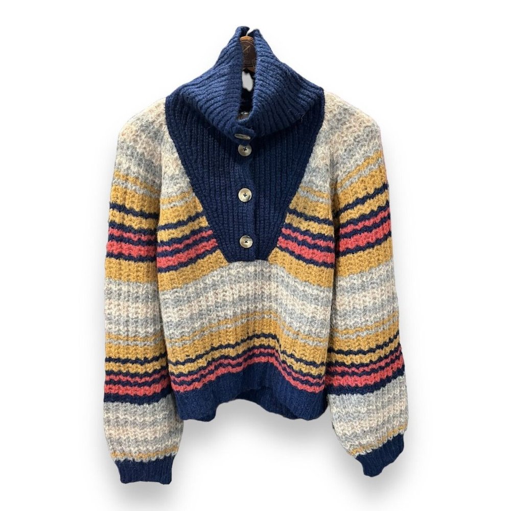 MOTHER Sz M Sweater Buttoned Collar Striped Jumper Winds Of‎ Change Alpaca New
